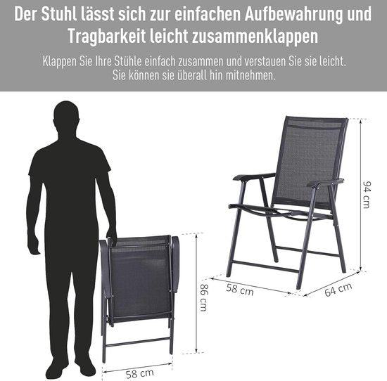 Set van 2 Campingstoelen - Klapstoel met armleuningen visstoel - zwart