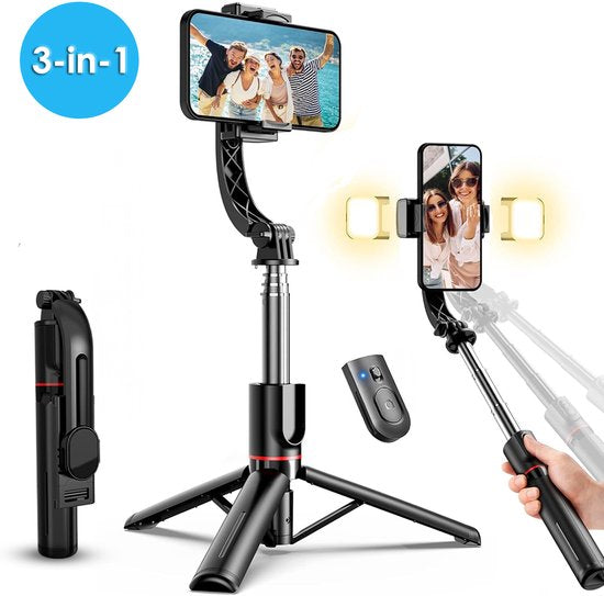 Vesfy 3-in-1 Selfiestick met Statief & LED Verlichting - Bluetooth - 114cm - Voor iPhone & Android