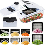 Mandoline Groentesnijder Set met Opvangbak – Groentehakker – Blokjessnijder – Julienne Snijder – Uiensnijder – RVS Messen – Groente Chopper met 8 Snijbladen – Keukensnijder