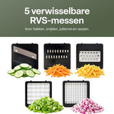 Groentesnijder Set met Opvangbak 750 ml – Mandoline Snijder – Groente Hakker – Uiensnijder – Blokjessnijder – Julienne Snijder – Groente Rasp – Keuken Mandoline met 5 RVS Messen