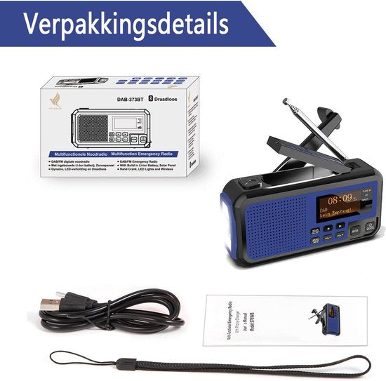 Noodradio Solar Opwindbaar - Powerbank Zonneenergie met - Noodpakket - Draagbare Radio