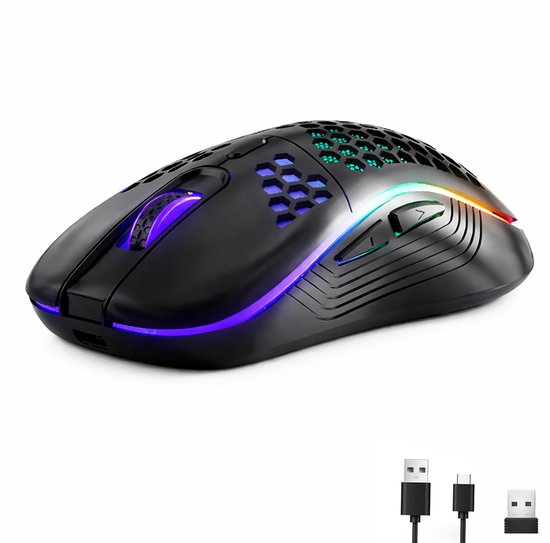 Pro Gaming Muis - Draadloos - RGB 7 Lichtmodi - 1600 DPI - USB Oplaadbaar - Ergonomisch - Voor PC & Laptop