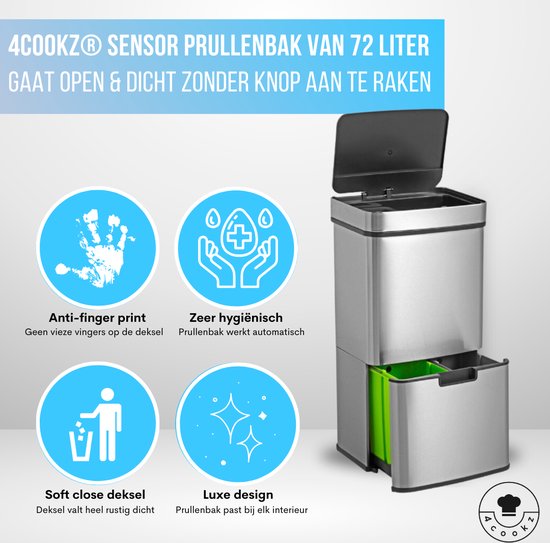 4cookz® Smart Waste Prullenbak Afvalscheiding met sensor 72