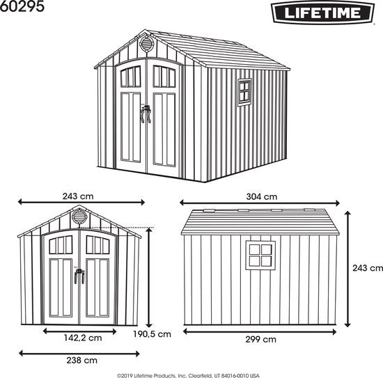 Lifetime - LG60295 - Tuinhuis - Tuinschuur - 244 x 244 x 305 cm