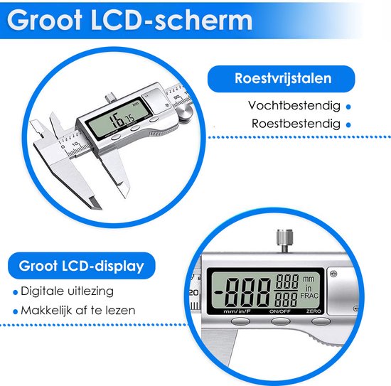Digitale Schuifmaat - 150 mm Precisie Meting met LCD Display - Inclusief Opbergtas & Batterijen