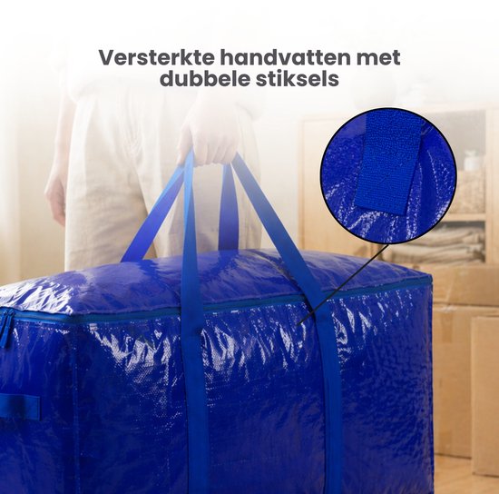 Opbergtassen XL - Blauw - 4 Stuks - 92 Liter - Verhuistassen - Big Shopper - Waterdicht - Opbergzak met Handvat