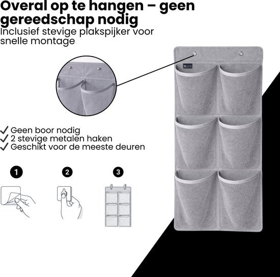 Schoenenkast Hangend - Schoenenzak 6 vakken - Opbergen van Schoenen aan Deur - Schoenenzak Grijs - Oplossing voor rondslingerende schoenen - Hoogwaardige Schoenenkast