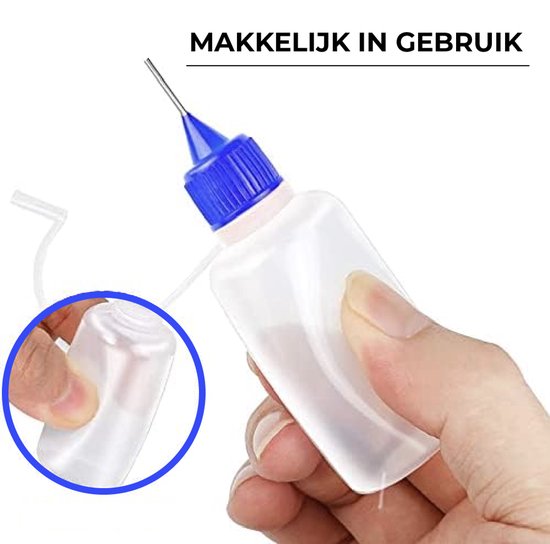 24ME® - Set van 6 Navulbare Lijmflesjes met Naaldpunt Incl. 6 Trechters - 5ML