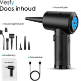 Air Duster met Verlichting en 3 Snelheden - 6 Opzetstukken - 51.000 RPM - Draadloos & USB Oplaadbaar - Perslucht - Compressed air