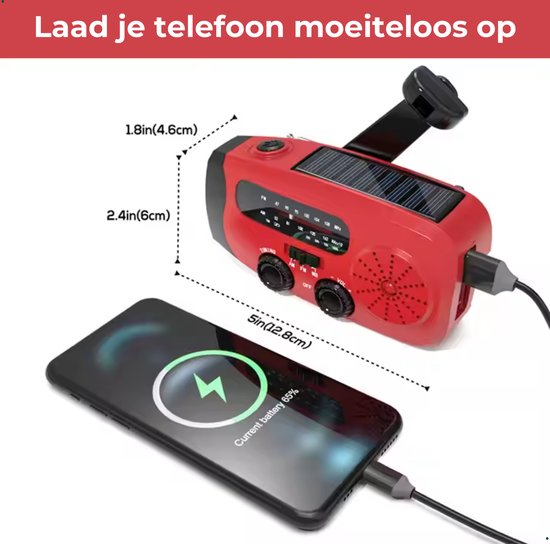 NOVIFY Noodradio - Oplaadbare Radio met Powerbank en Zaklamp - AM/FM - USB-C Kabel - Opladen via Zon, USB & Crank - Survival Radio voor Noodsituaties en Avontuur