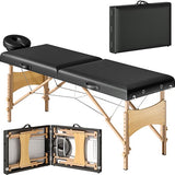 Hoogteverstelbare Massagetafel met Houten Frame - Opvouwbaar Massagebed met Schuimvulling - Zwart