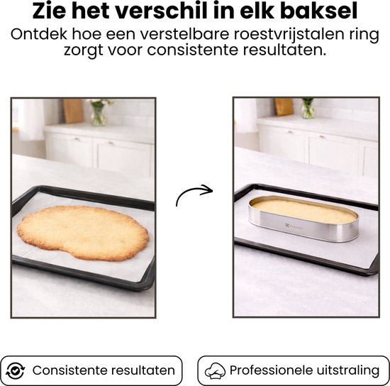 Roestvrijstalen sloffenring - Verstelbaar Bakframe - RVS - 27 - 40 cm – Sloffen – Taarten - Vruchtentaarten - Bakslof Verstelbaar
