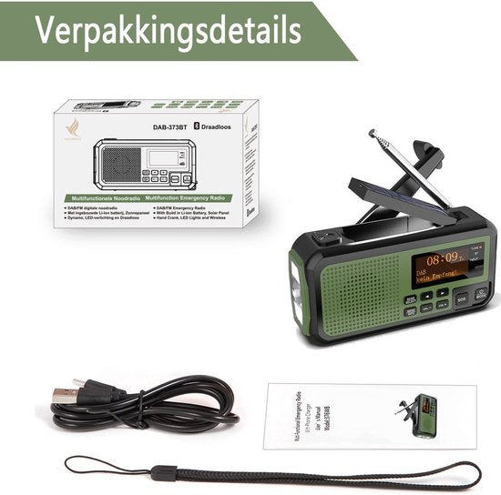 Noodradio Solar Opwindbaar - Powerbank Zonneenergie met - Noodpakket - Draagbare Radio