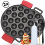 Chefino 2-delige gietijzeren poffertjespan set – 38 poffertjes tegelijk – inclusief doseerfles, vork, bakkwast en siliconen handgrepen – geschikt voor alle warmtebronnen (gas, inductie, oven, keramisch, elektrisch)