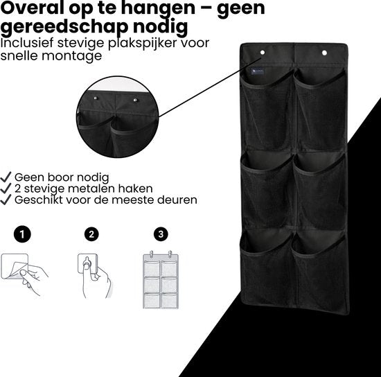Schoenenkast Hangend - Schoenenzak 6 vakken - Opbergen van Schoenen aan Deur - Schoenenzak Zwart - Oplossing voor rondslingerende schoenen - Hoogwaardige Schoenenkast