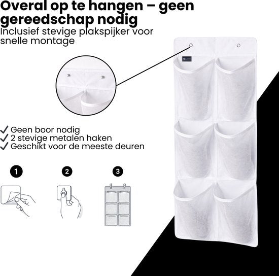 Schoenenkast Hangend - Schoenenzak 6 vakken - Opbergen van Schoenen aan Deur - Schoenenzak Wit - Oplossing voor rondslingerende schoenen - Hoogwaardige Schoenenkast