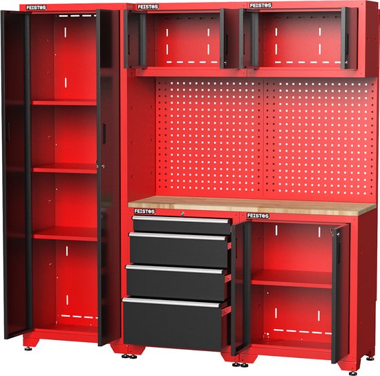 Feistos Gereedschapswand Hoog Juno 2- 46x198x198 cm - Zwart/Rood