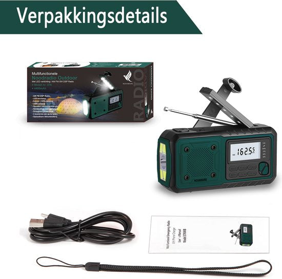 Draagbare NoodRadio Solar Opwindbaar - Powerbank Zonneenergie met - Noodpakket - Draagbare Radio