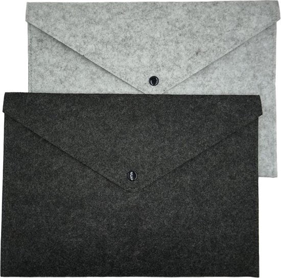 Aktetas Vilt - 2 Stuks - Lichtgrijs & Donkergrijs - Documenten Houder A4 - Laptopsleeve - Documentenmap - Documententas - Sleeve voor Documenten