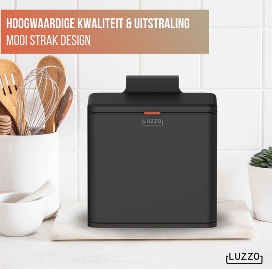 Luzzo® Loft Groente Afvalbak Zwart - Aanrecht Afvalbakje 5 liter - Uitneembare Binnenbak - Neerzetten/Ophangen - Zwart