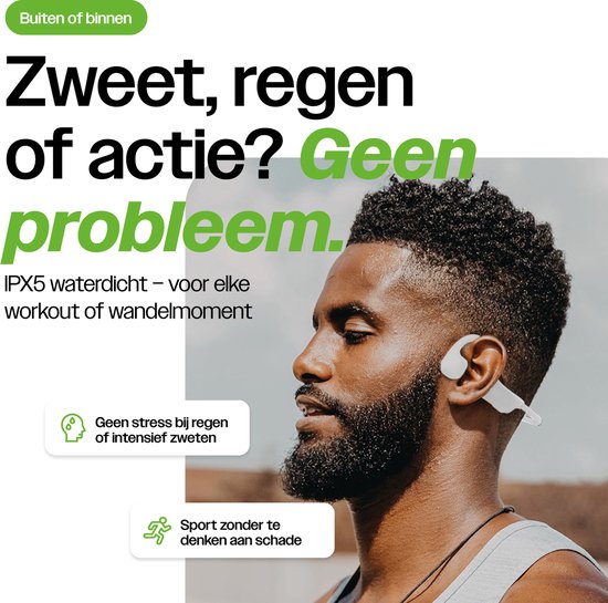 REBØNE® Core Bone Conduction Headphone – Sport Oortjes Draadloos – Open Ear Hardloop Oordopjes – Bluetooth – 9 uur speeltijd – IPX5 – Wit