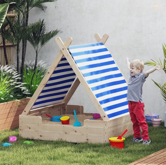 Zandbak met Weerbestendig Tentdak, voor 3 Kinderen 120x120x126,5 cm