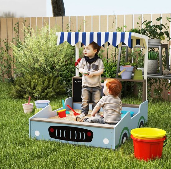 4goodz Zandbak met zitbank, tafel en zonnedak 104x90x108 cm - Blauw