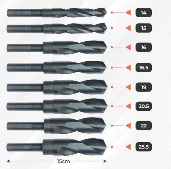 Spiraalboor-set HSS in aluminium koffer- 8 delig - 14-25,5mm - Hanse Werkzeuge