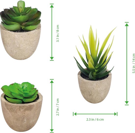 3 stuks Kunstplanten - Kamerplanten - Nep planten - Vetplanten - Cadeautip