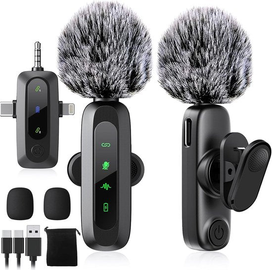 Draadloze Microfoon - 2 Stuks - Geschikt voor iPhone, Android en Camera - Plug & Play - Meter Bereik