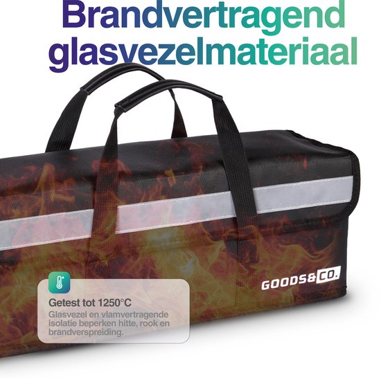 Goods&Co Accutas Ebike Brandveilig - Twee stuks - Elektrische Fiets Accu Tas - Beschermhoes E-bike - 49 × 15 × 15 cm - Brandwerende Zak Fietsaccu - Hittebestendige Lipo Bag voor E Bike - Brandzak - Brandveiligheid– Accuhoes – Saver Hoes - Zwart
