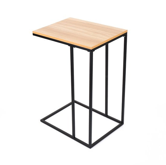 Bijzettafel Industrieel – Laptoptafel Bank – C-vorm Tafel – Smalle Bijzettafel – Houtlook Blad – Metaal Frame – Voor Woonkamer en Slaapkamer