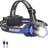 Vesfy Oplaadbare LED Hoofdlamp 3600 Lumen - Bewegingssensor - IPX6 Waterdicht - 6 Lichtstanden - USB Oplaadbaar - Voor Hardlopen, Kamperen & Outdoor