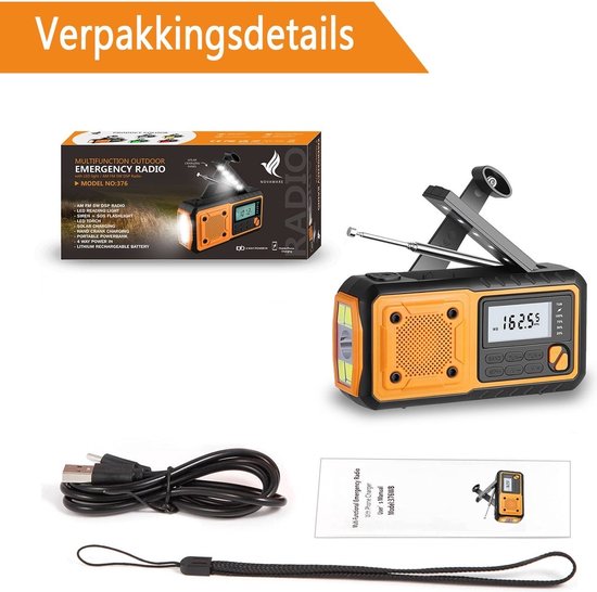 Draagbare NoodRadio Solar Opwindbaar - Powerbank Zonneenergie met - Noodpakket - Draagbare Radio