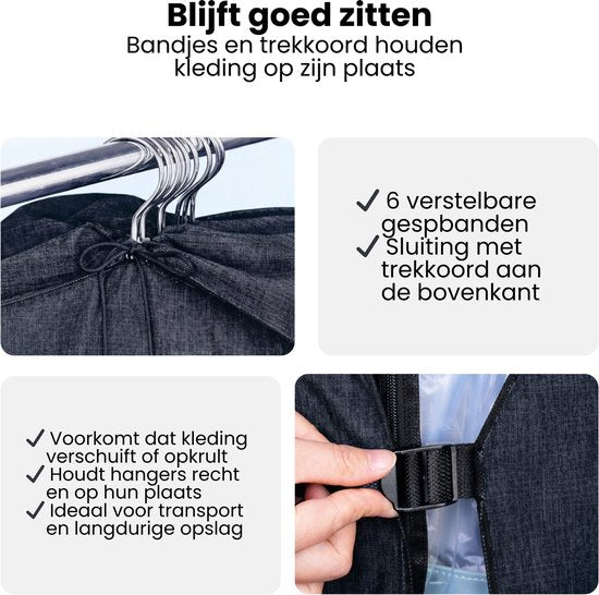Kledinghoes met Hanger – Opvouwbare Kleding Organizer – Kleding Opbergzak met Rits & Venster – Kleding Transporthoes – Geschikt voor Verhuizen & Reizen – 127 x 60 x 25 cm – Zwart