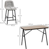 5-delige Bartafel met 4 Stoelen - Comfortabele Dikke Linnenlook Stoelbekleding - Grijs