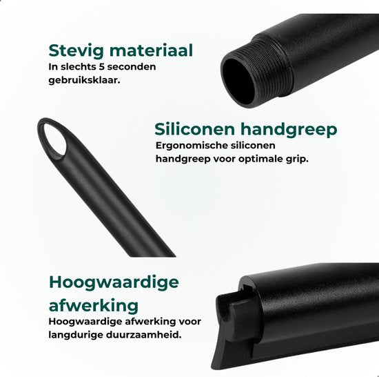 AKSA Home® Vloertrekker met Raamwisser - Douchewisser - Trekker Douche - RVS Vloerwisser - met Steel - Zwart
