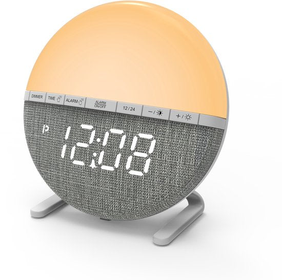 Wake Up Light Wekker – Sunrise Lichtwekker met Nachtlamp – Digitale Alarmklok met Snooze – Dimbare Nachtlamp & Zonsopgang Simulator – Oplaadbare Wekker Slaapkamer – 12-24h LED Klok
