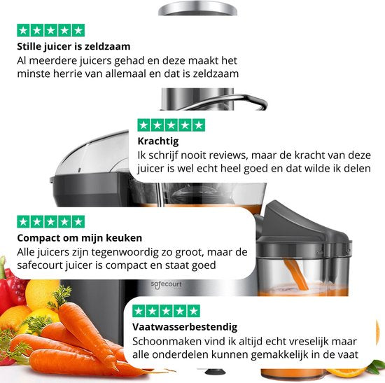 Safecourt Kitchen Sapcentrifuge - Juicer voor Groenten & Fruit - Grote Vulopening - 3 snelheden - 1200 Watt