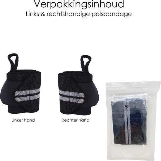 Fitness - Crossfit Polsband - 2 Stuks - Polsbandage Wrist Support Wraps - Pols Bandage Band - Bodybuilding Support - Gewichthef Straps - Krachttraining Lifting Workout Straps - Set Van 2 Stuks - Zwart-Grijs