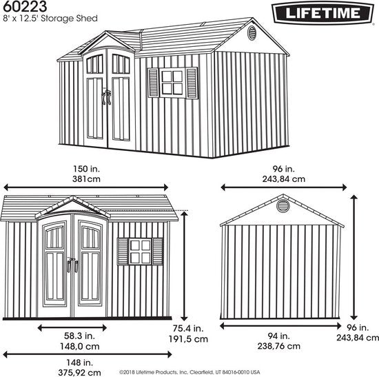 Lifetime - LG60223 - Tuinhuis - Tuinschuur - 239 x 244 x 381 cm