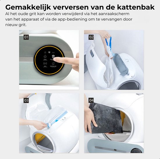 Zwiggi® Automatische kattenbak - Kattenbak zelfreinigend- Kattenbak + 45 Afvalzakjes (3 rollen) & Kattenbakmat - (Werkt met & zonder app) - Wit 65L