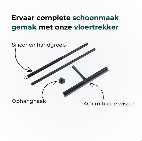 AKSA Home® Vloertrekker - Douchewisser - Trekker Douche - RVS Vloerwisser - met Steel - Zwart