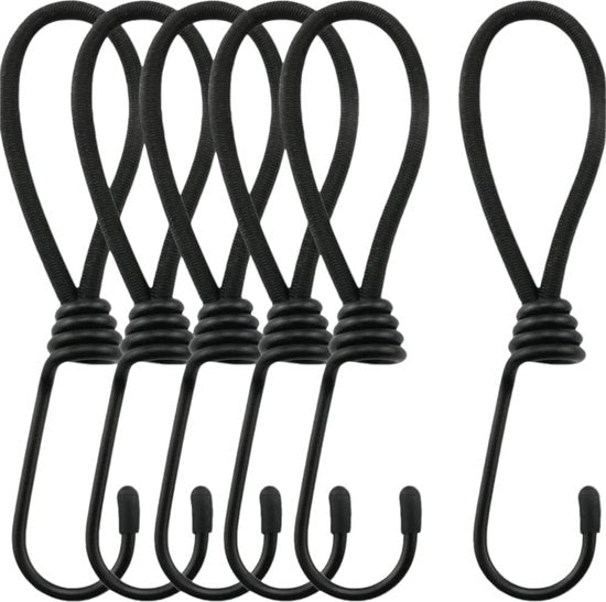 Snelbinders - 24 stuks - Zwart - Snelbinders met Haak - Spanrubbers - Tentspanner - Spinhaak