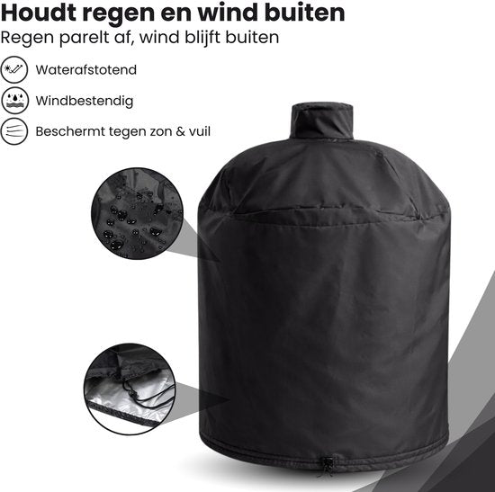 BBQ Hoes Waterafstotend en Rond - Zwart - 13 tot 15 inch - Ø56x71cm - Universeel - Geschikt voor Kamado, Big Green Egg en Grill Guru