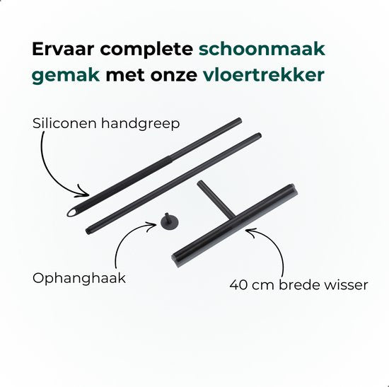 AKSA Home® Vloertrekker - Douchewisser - Trekker Douche - RVS Vloerwisser - met Steel - Zwart