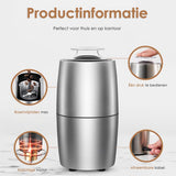 Elektrische Koffiemolen - 200W - 60g Capaciteit - Roestvrij Staal - Stil (45dB) - Koffiebonen, Noten & Specerijen