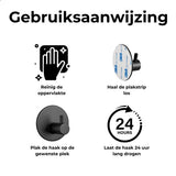 AKSA Home® Handdoekhaakjes Zelfklevend Rond 4 stuks - Handdoekhouder Zwart - Wandhaak - Haken - Ophanghaken