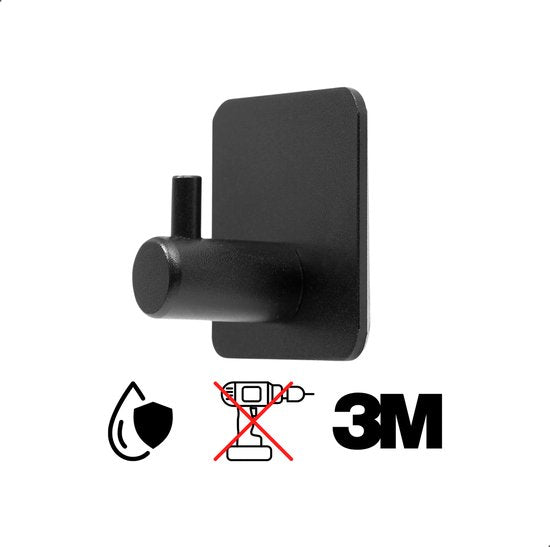 AKSA Home® Handdoekhaakjes Zelfklevend Vierkant 4 stuks - Handdoekhouder Zwart - Wandhaak - Haken - Ophanghaken