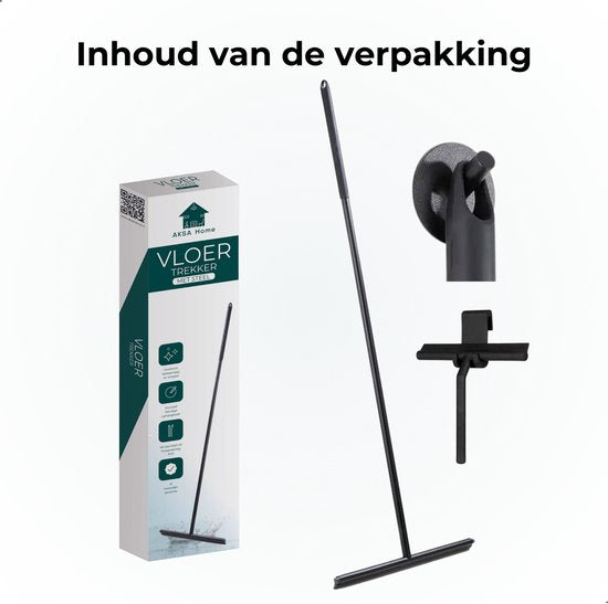 AKSA Home® Vloertrekker met Raamwisser - Douchewisser - Trekker Douche - RVS Vloerwisser - met Steel - Zwart